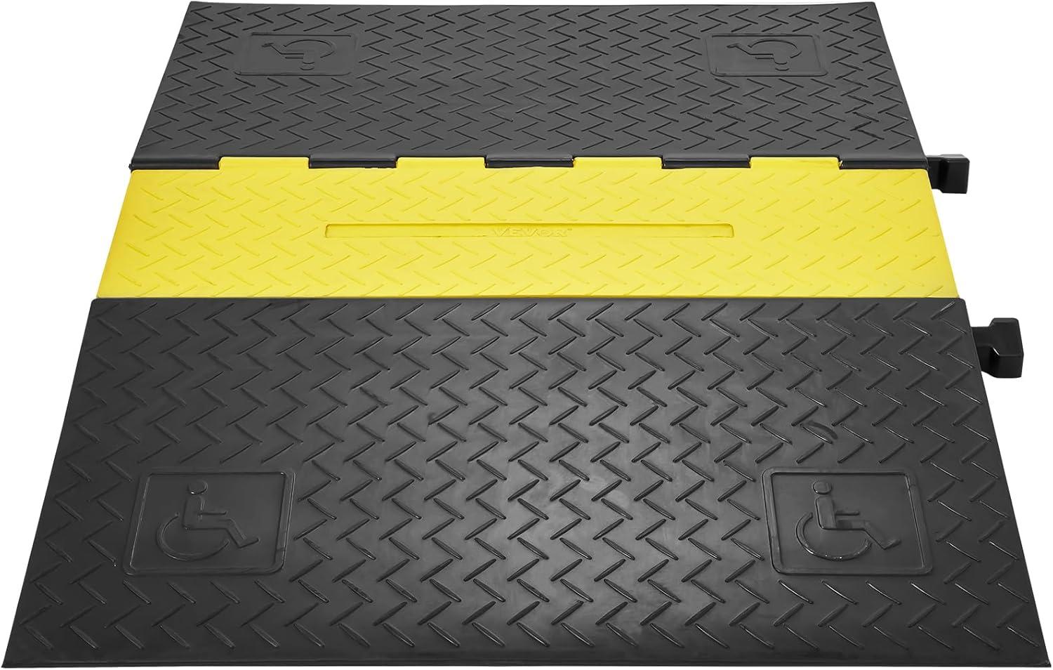 image:imageVEVOR 5 Channel Rubber Cable Protector Ramp Heavy Duty 22000 lbsaxle Capacity Wire Hose Cord Cover Ramp ADA Compliant Driveway Road Hump Traffic Speed Bump wFlipOpen Top Cover5 Channel1PC