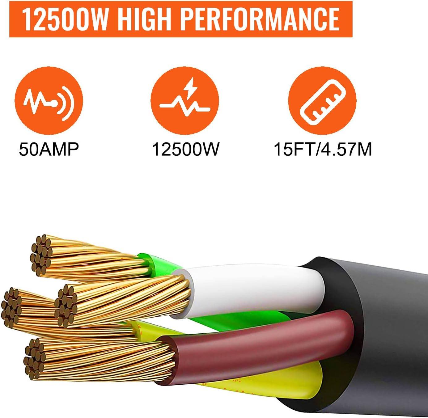 image:imageVEVOR 50FT 50 Amp Generator Extension Cord STW 45446 45505 125V 250V Generator Power Cord N1450P amp SS250R amp CS6364 Twist Lock Connectors15 FT