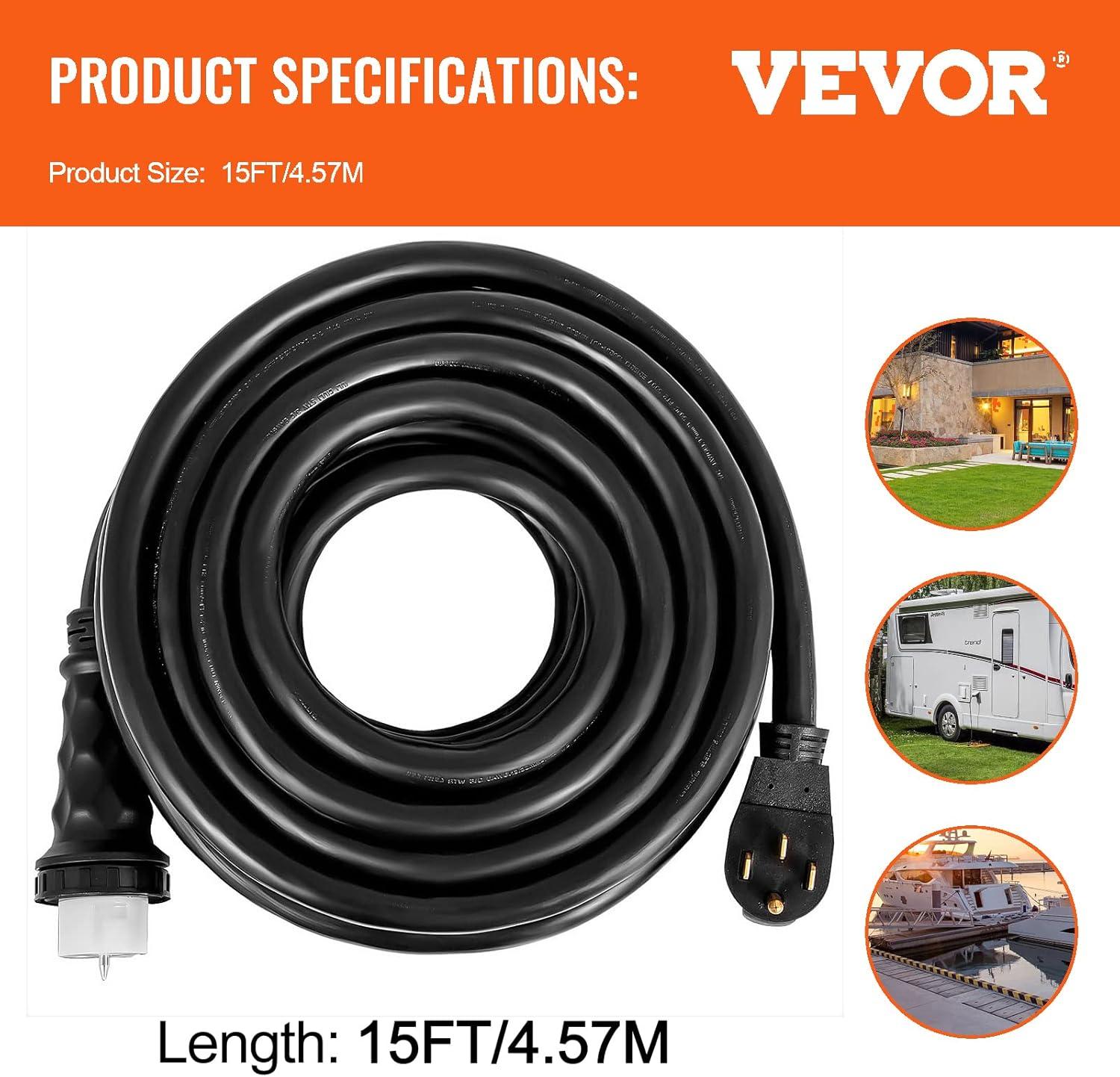 image:imageVEVOR 50FT 50 Amp Generator Extension Cord STW 45446 45505 125V 250V Generator Power Cord N1450P amp SS250R amp CS6364 Twist Lock Connectors15 FT