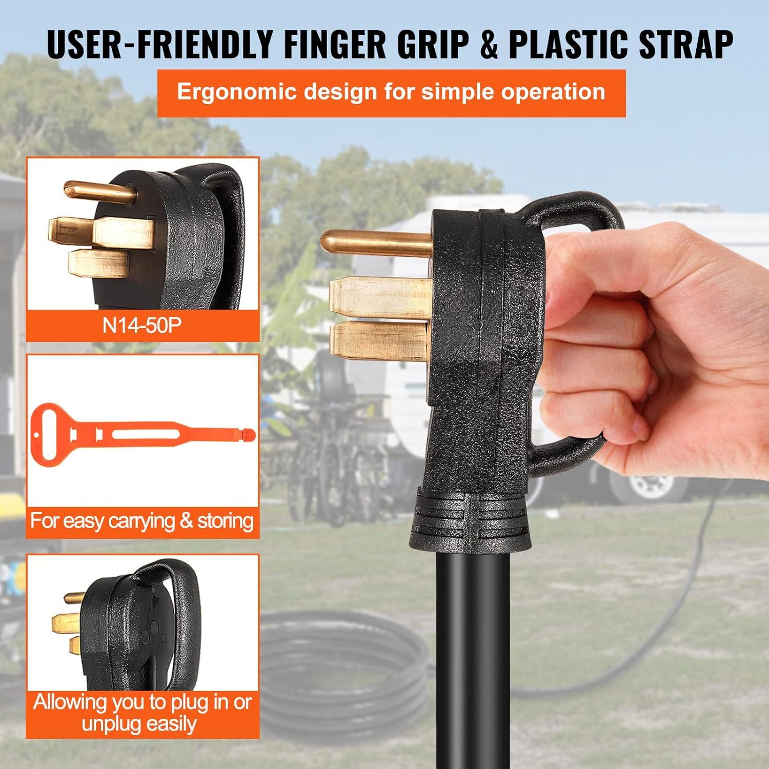 image:imageVEVOR 50FT 50 Amp Generator Extension Cord STW 45446 45505 125V 250V Generator Power Cord N1450P amp SS250R amp CS6364 Twist Lock Connectors15 FT