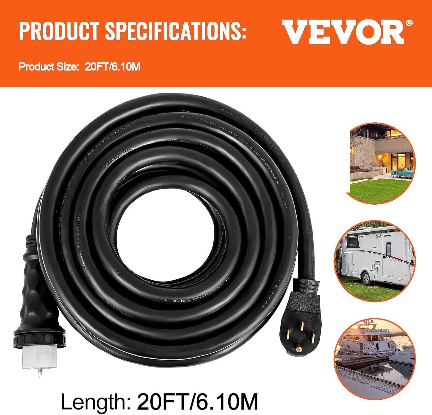 image:imageVEVOR 50FT 50 Amp Generator Extension Cord STW 45446 45505 125V 250V Generator Power Cord N1450P amp SS250R amp CS6364 Twist Lock Connectors20 FT