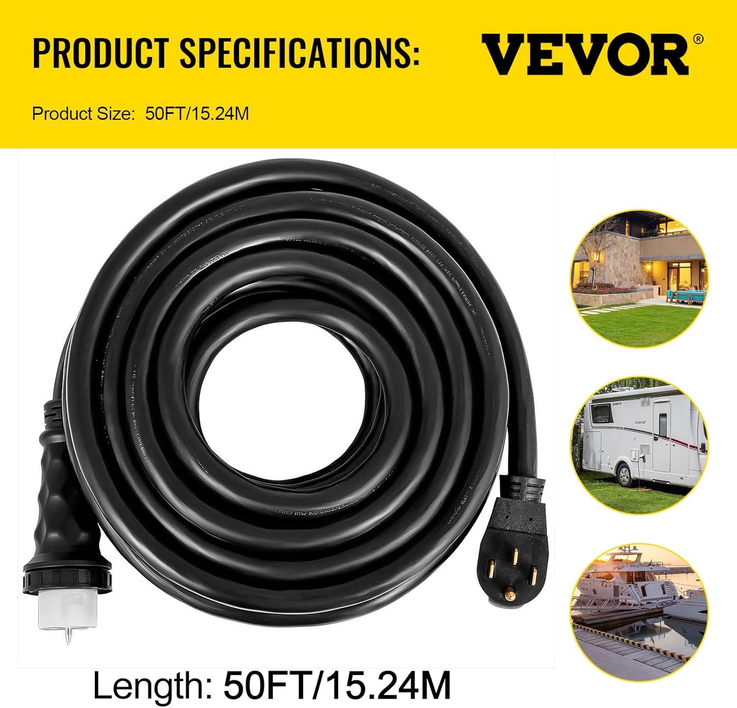 image:imageVEVOR 50FT 50 Amp Generator Extension Cord STW 45446 45505 125V 250V Generator Power Cord N1450P amp SS250R amp CS6364 Twist Lock Connectors50 Ft