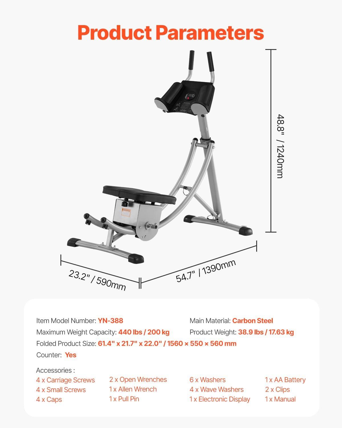 image:imageVEVOR AB Workout Machine Ab Workout Equipment at Home Gym Core amp Abdominal Trainers for Women 440 lbs Weight Capacity Strength Training Ab Cruncher Foldable Adjustable Fitness ExerciserWeight Adjustable