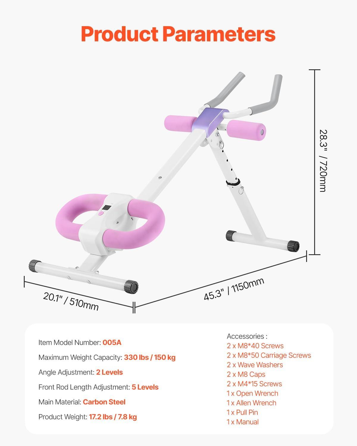 image:imageVEVOR AB Workout Machine Ab Workout Equipment at Home Gym Core amp Abdominal Trainers for Women 440 lbs Weight Capacity Strength Training Ab Cruncher Foldable Adjustable Fitness ExerciserHeight Adjustable