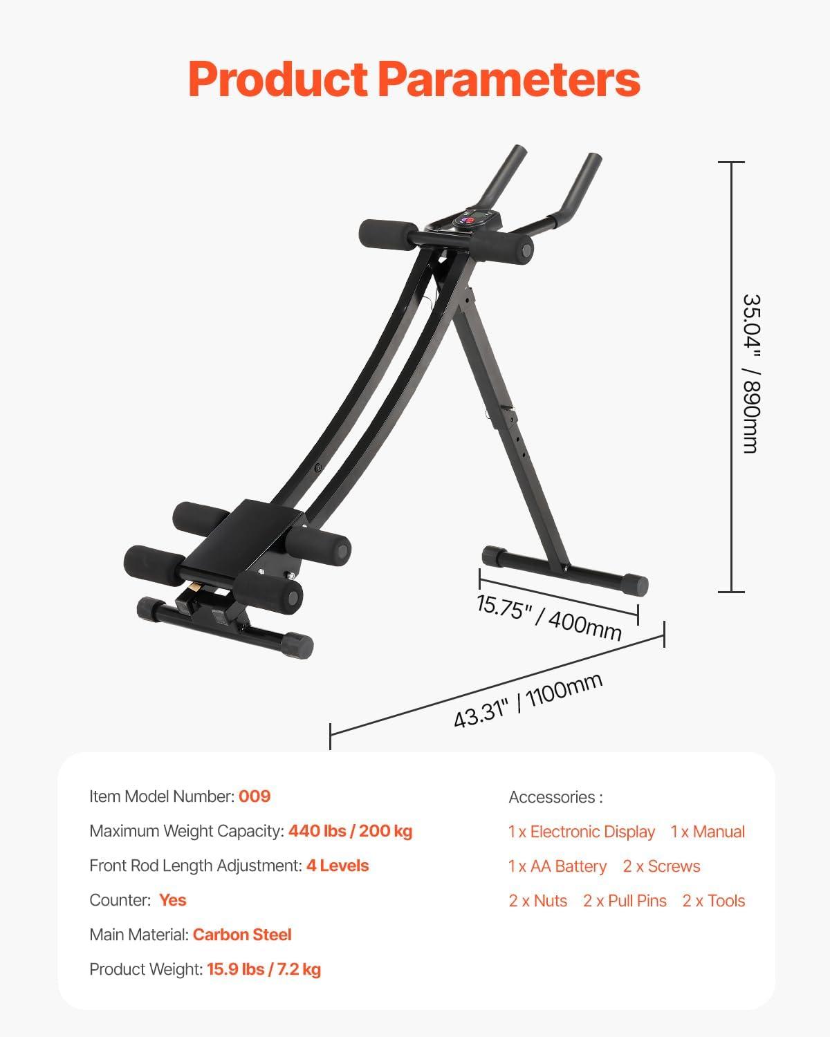 image:imageVEVOR AB Workout Machine Ab Workout Equipment at Home Gym Core amp Abdominal Trainers for Women 440 lbs Weight Capacity Strength Training Ab Cruncher Foldable Adjustable Fitness ExerciserHeight Adjustable