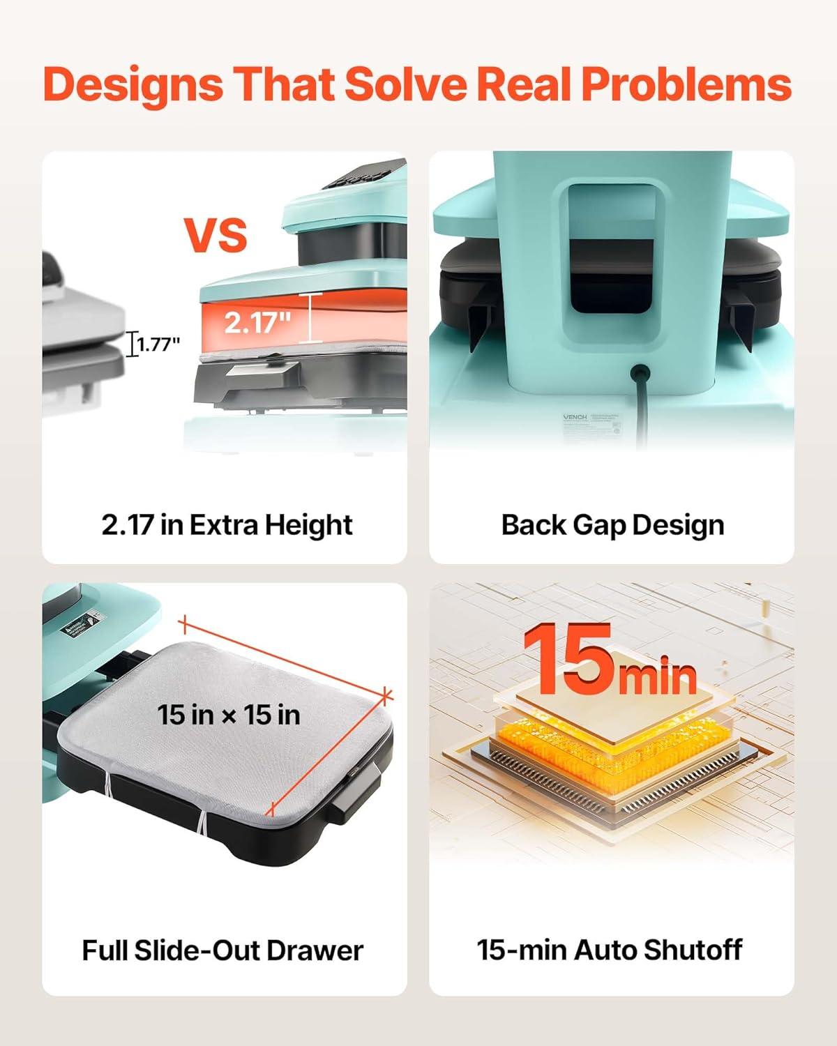 image:imageVEVOR Auto Heat Press Machine 15 x 15 inch TShirt Press Machine with Auto Release and Adjustable Pressure Digital Display Rapid Heating for Sublimation Vinyl Heat Transfer Projects GreenHeat PressGreen