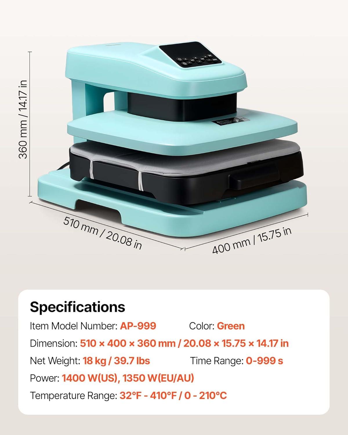 image:imageVEVOR Auto Heat Press Machine 15 x 15 inch TShirt Press Machine with Auto Release and Adjustable Pressure Digital Display Rapid Heating for Sublimation Vinyl Heat Transfer Projects GreenHeat PressGreen