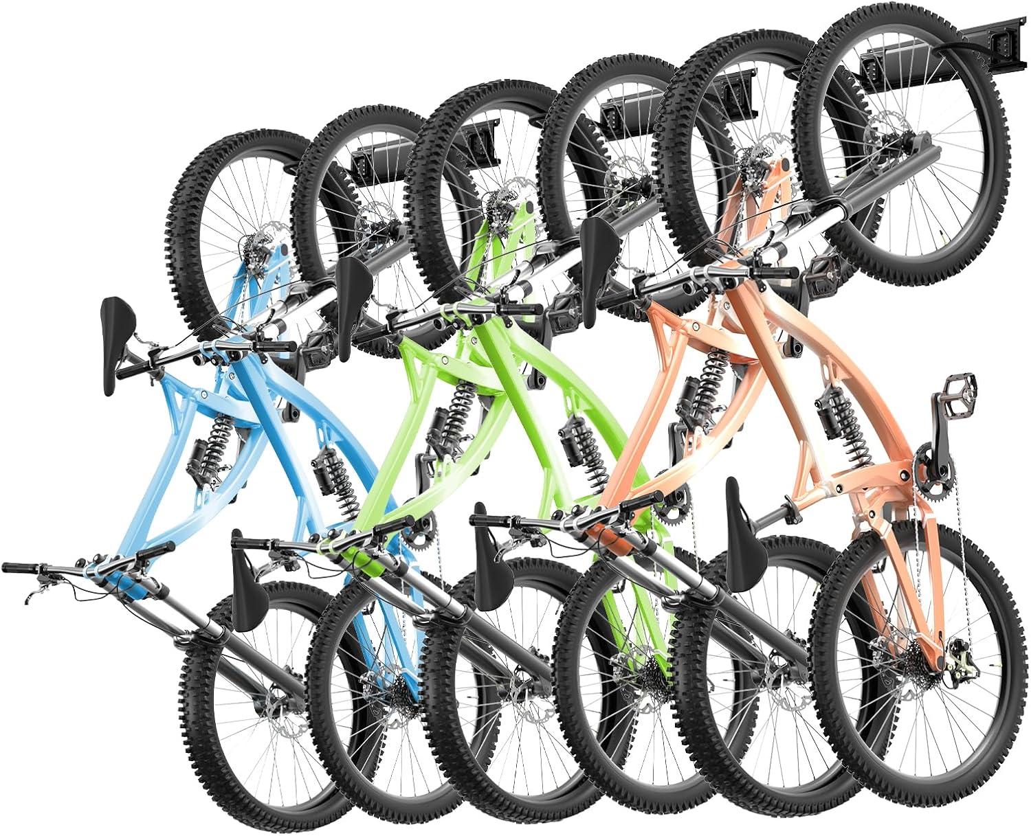 image:imageVEVOR Bike Storage Rack 6 Bike Racks and 3 Helmets Hooks Wall Mount Bike Storage Hanger Home amp Garage Organizer Customizable for Various Bike Sizes Adjustable Holder Holds Up to 300 lbs 48inchBike Storage Rack