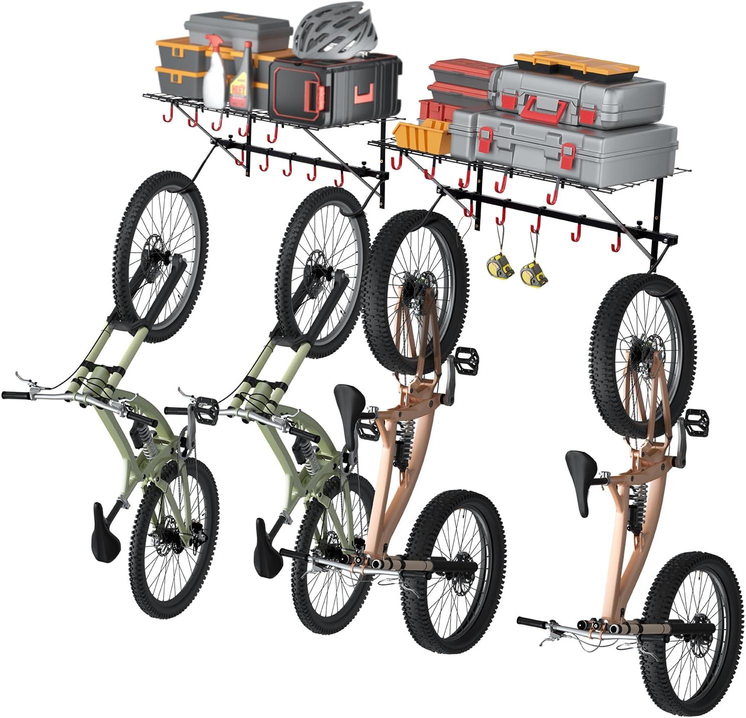 image:imageVEVOR Bike Storage Rack 6 Bike Racks and 3 Helmets Hooks Wall Mount Bike Storage Hanger Home amp Garage Organizer Customizable for Various Bike Sizes Adjustable Holder Holds Up to 300 lbs 48inchBike Storage Rack with Shelves