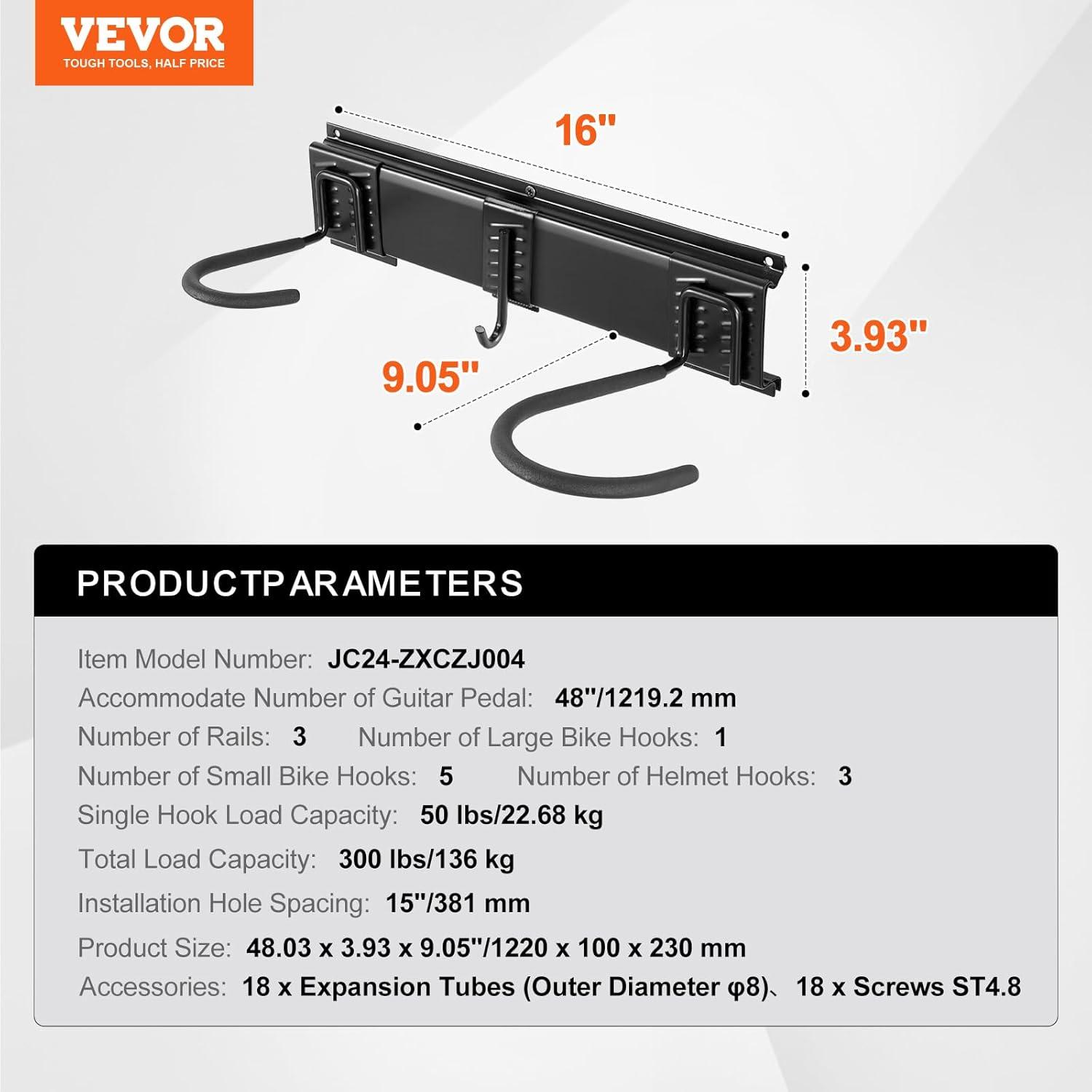 image:imageVEVOR Bike Storage Rack 6 Bike Racks and 3 Helmets Hooks Wall Mount Bike Storage Hanger Home amp Garage Organizer Customizable for Various Bike Sizes Adjustable Holder Holds Up to 300 lbs 48inchBike Storage Rack