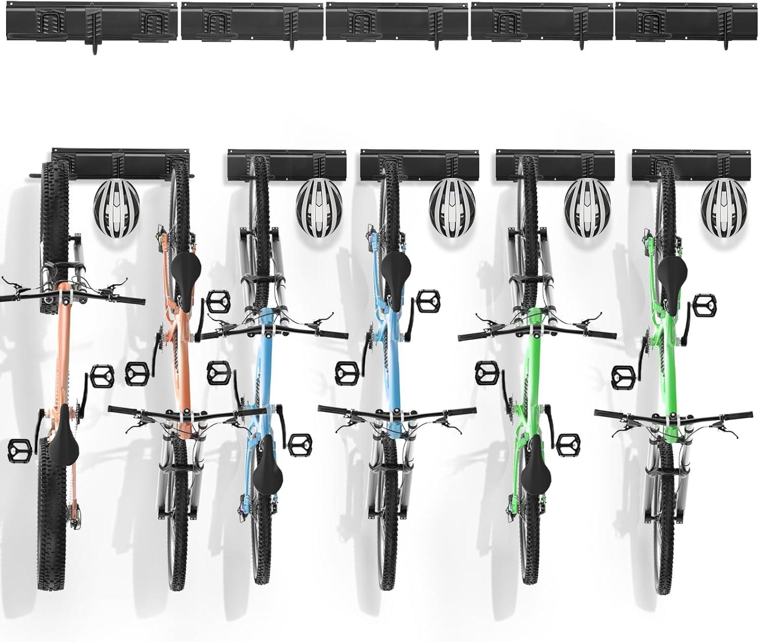 image:imageVEVOR Bike Storage Rack 6 Bike Racks and 3 Helmets Hooks Wall Mount Bike Storage Hanger Home amp Garage Organizer Customizable for Various Bike Sizes Adjustable Holder Holds Up to 300 lbs 48inchBike Storage Rack