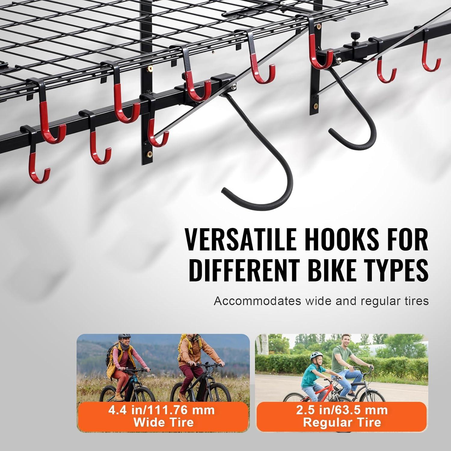 image:imageVEVOR Bike Storage Rack 6 Bike Racks and 3 Helmets Hooks Wall Mount Bike Storage Hanger Home amp Garage Organizer Customizable for Various Bike Sizes Adjustable Holder Holds Up to 300 lbs 48inchBike Storage Rack with Shelves