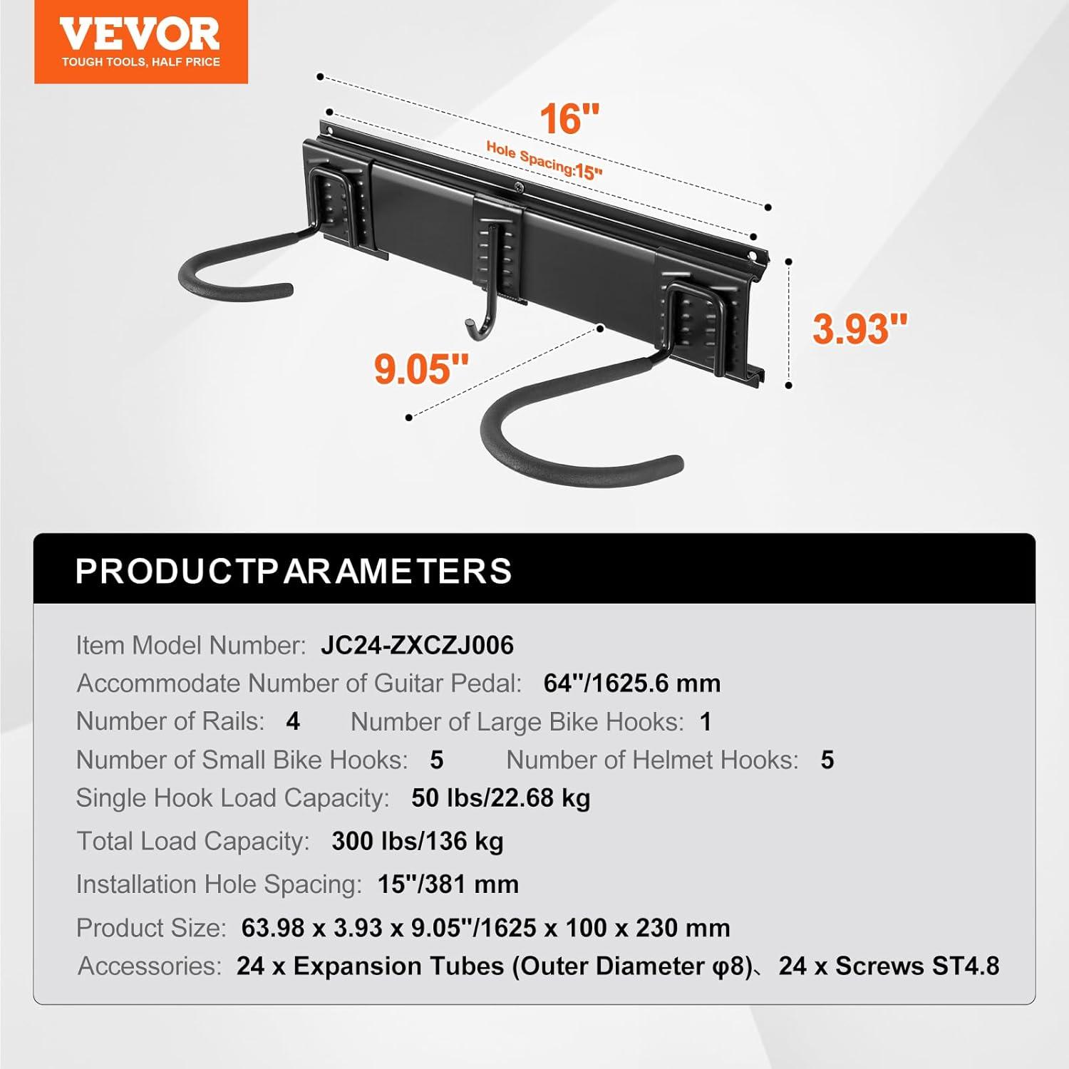 image:imageVEVOR Bike Storage Rack 6 Bike Racks and 3 Helmets Hooks Wall Mount Bike Storage Hanger Home amp Garage Organizer Customizable for Various Bike Sizes Adjustable Holder Holds Up to 300 lbs 48inchBike Storage Rack