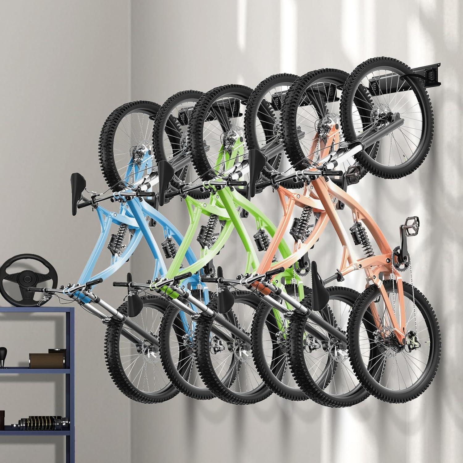 image:imageVEVOR Bike Storage Rack 6 Bike Racks and 3 Helmets Hooks Wall Mount Bike Storage Hanger Home amp Garage Organizer Customizable for Various Bike Sizes Adjustable Holder Holds Up to 300 lbs 48inchBike Storage Rack