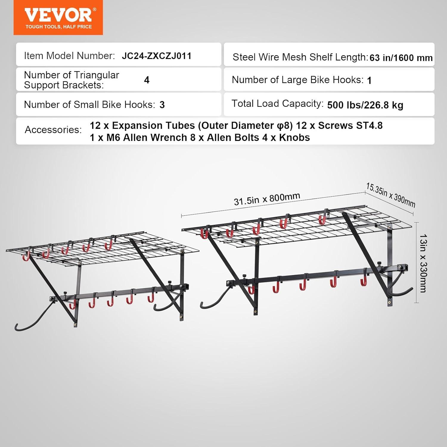 image:imageVEVOR Bike Storage Rack 6 Bike Racks and 3 Helmets Hooks Wall Mount Bike Storage Hanger Home amp Garage Organizer Customizable for Various Bike Sizes Adjustable Holder Holds Up to 300 lbs 48inchBike Storage Rack with Shelves