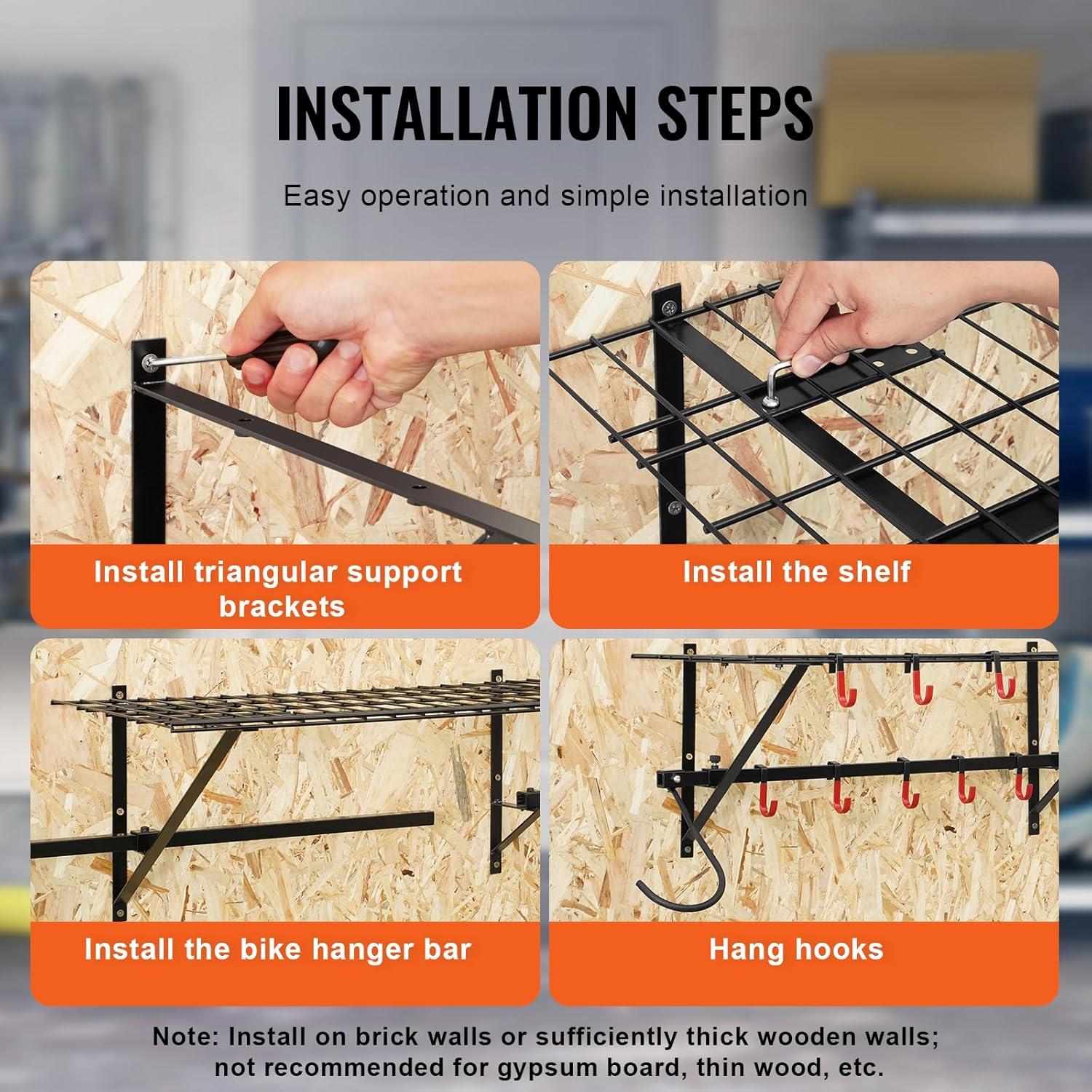 image:imageVEVOR Bike Storage Rack 6 Bike Racks and 3 Helmets Hooks Wall Mount Bike Storage Hanger Home amp Garage Organizer Customizable for Various Bike Sizes Adjustable Holder Holds Up to 300 lbs 48inchBike Storage Rack with Shelves