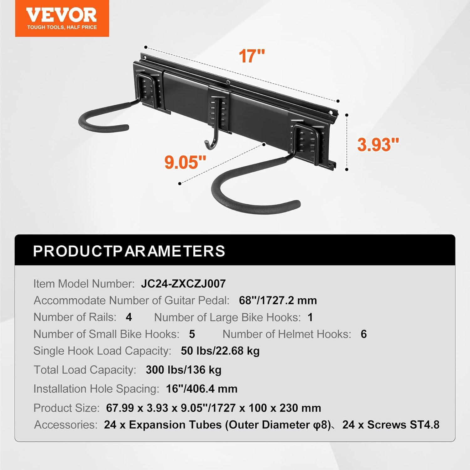 image:imageVEVOR Bike Storage Rack 6 Bike Racks and 3 Helmets Hooks Wall Mount Bike Storage Hanger Home amp Garage Organizer Customizable for Various Bike Sizes Adjustable Holder Holds Up to 300 lbs 48inchBike Storage Rack