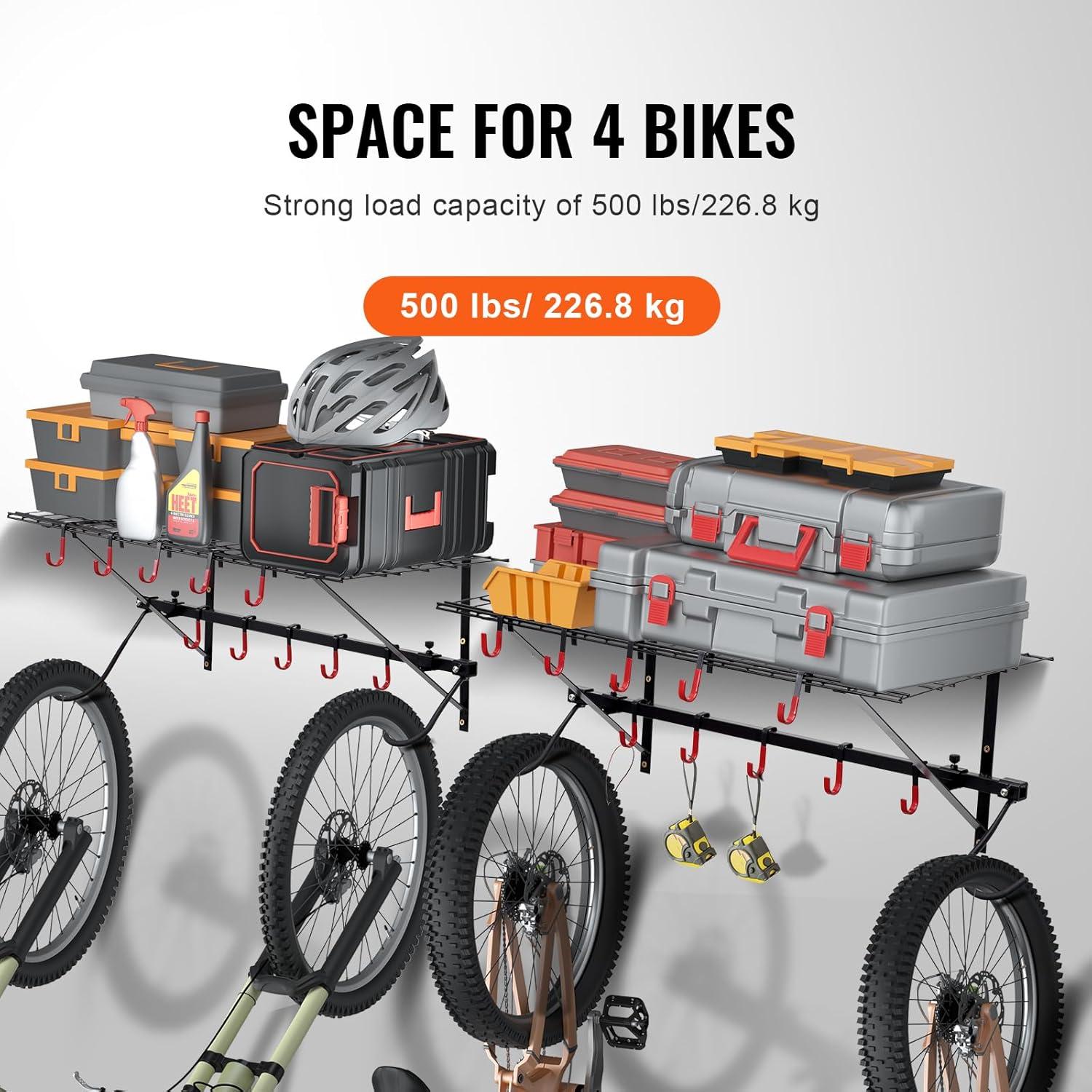 image:imageVEVOR Bike Storage Rack 6 Bike Racks and 3 Helmets Hooks Wall Mount Bike Storage Hanger Home amp Garage Organizer Customizable for Various Bike Sizes Adjustable Holder Holds Up to 300 lbs 48inchBike Storage Rack with Shelves