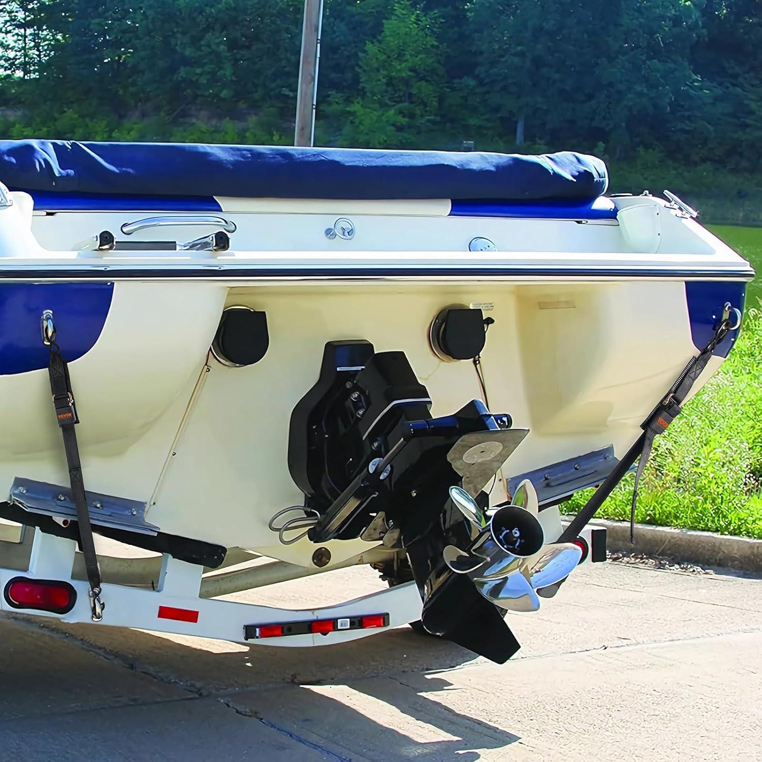image:imageVEVOR Boat Trailer Transom Straps 2PK 2 x 24 Adjustable Boat Straps 1500lb Break Strength with Security Lock S Hooks and Boat Pads Transom Tiedowns for Trailer Boat or Kayak Secure2 in x 48 in