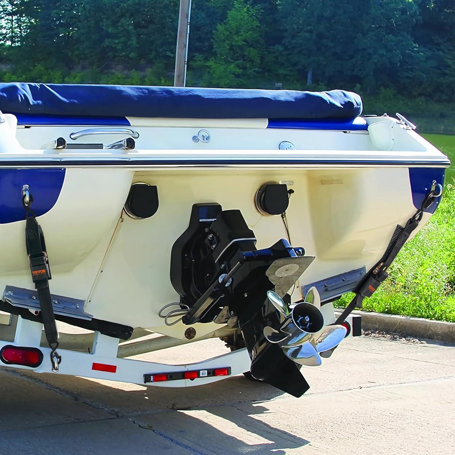 image:imageVEVOR Boat Trailer Transom Straps 2PK 2 x 24 Adjustable Boat Straps 1500lb Break Strength with Security Lock S Hooks and Boat Pads Transom Tiedowns for Trailer Boat or Kayak Secure2 in x 24 in