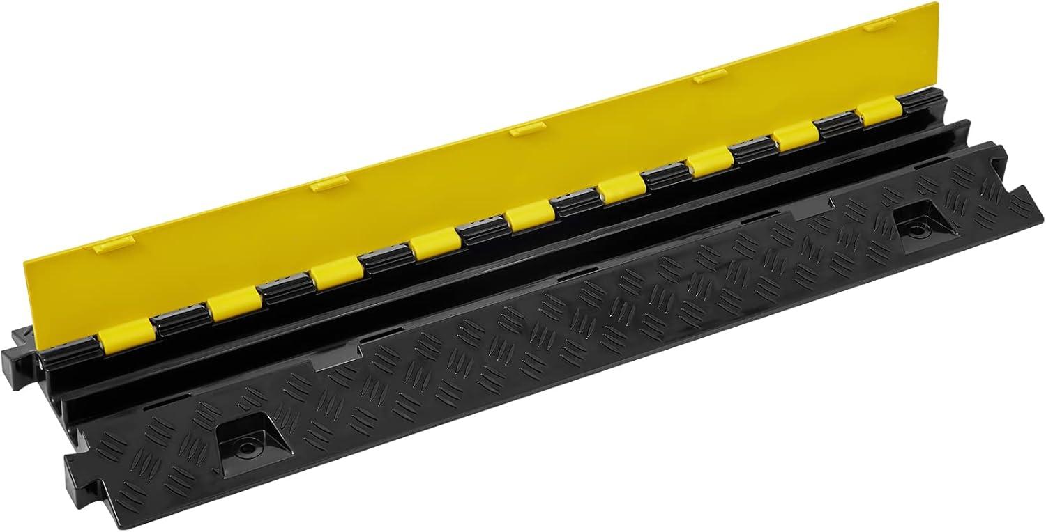 image:imageVEVOR Cable Protector Ramp 2 Channel 22000 lbsaxle Capacity Heavy Duty TPU Wire Cord Cover Ramp Hose Protector Driveway Traffic Speed Bump wTPR FlipOpen Top Cover for Indoor amp Outdoor5 PCs