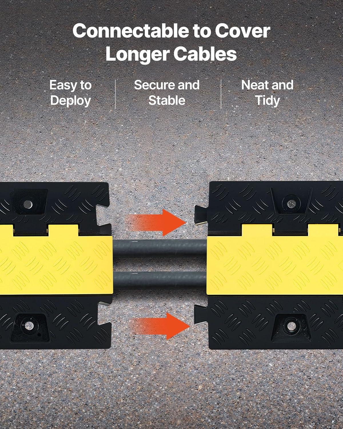 image:imageVEVOR Cable Protector Ramp 2 Channel 22000 lbsaxle Capacity Heavy Duty TPU Wire Cord Cover Ramp Hose Protector Driveway Traffic Speed Bump wTPR FlipOpen Top Cover for Indoor amp Outdoor3 PCs