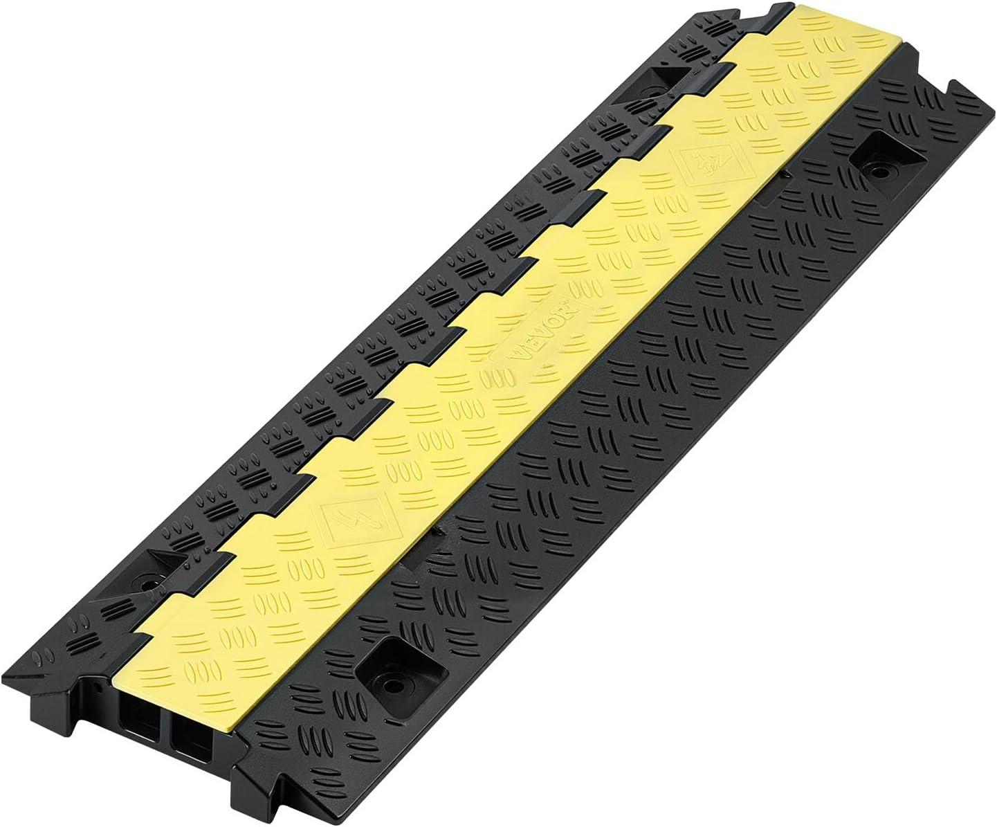 image:imageVEVOR Cable Protector Ramp 2 Channel 22000 lbsaxle Capacity Heavy Duty TPU Wire Cord Cover Ramp Hose Protector Driveway Traffic Speed Bump wTPR FlipOpen Top Cover for Indoor amp Outdoor3 PCs