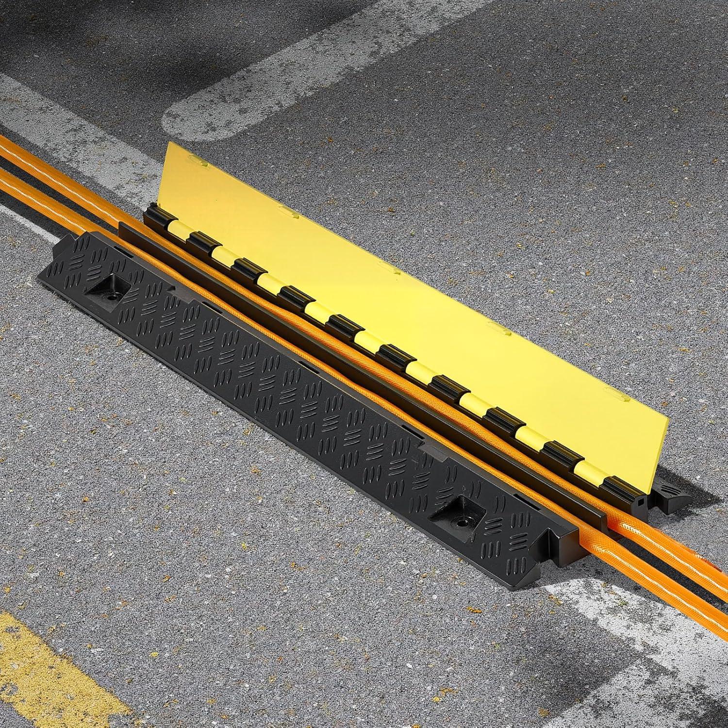 image:imageVEVOR Cable Protector Ramp 2 Channel 22000 lbsaxle Capacity Heavy Duty TPU Wire Cord Cover Ramp Hose Protector Driveway Traffic Speed Bump wTPR FlipOpen Top Cover for Indoor amp Outdoor3 PCs