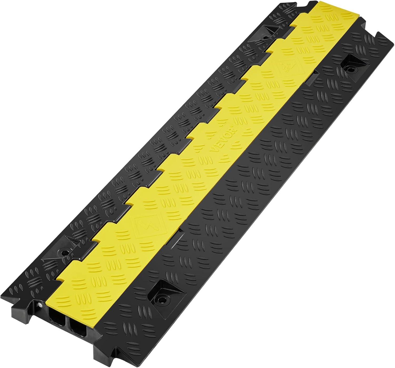 image:imageVEVOR Cable Protector Ramp 2 Channel 22000 lbsaxle Capacity Heavy Duty TPU Wire Cord Cover Ramp Hose Protector Driveway Traffic Speed Bump wTPR FlipOpen Top Cover for Indoor amp Outdoor5 PCs