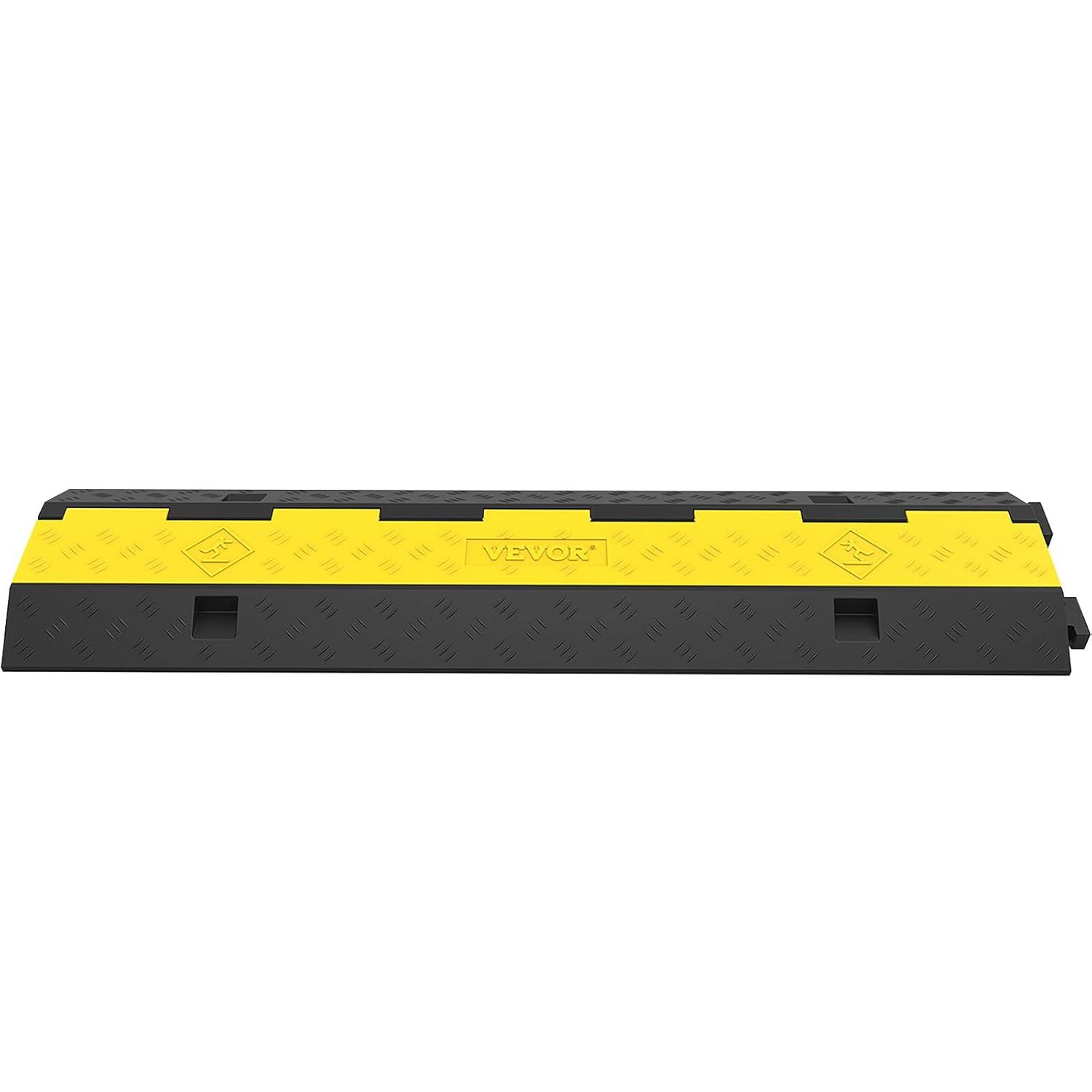 image:imageVEVOR Cable Protector Ramp 4 Packs 2 Channels Rubber Modular Speed Bumps Rated 11000 LBS Load Capacity Protective Wire Cord Ramp Driveway Rubber Traffic Speed Bumps Hump Cable Protector