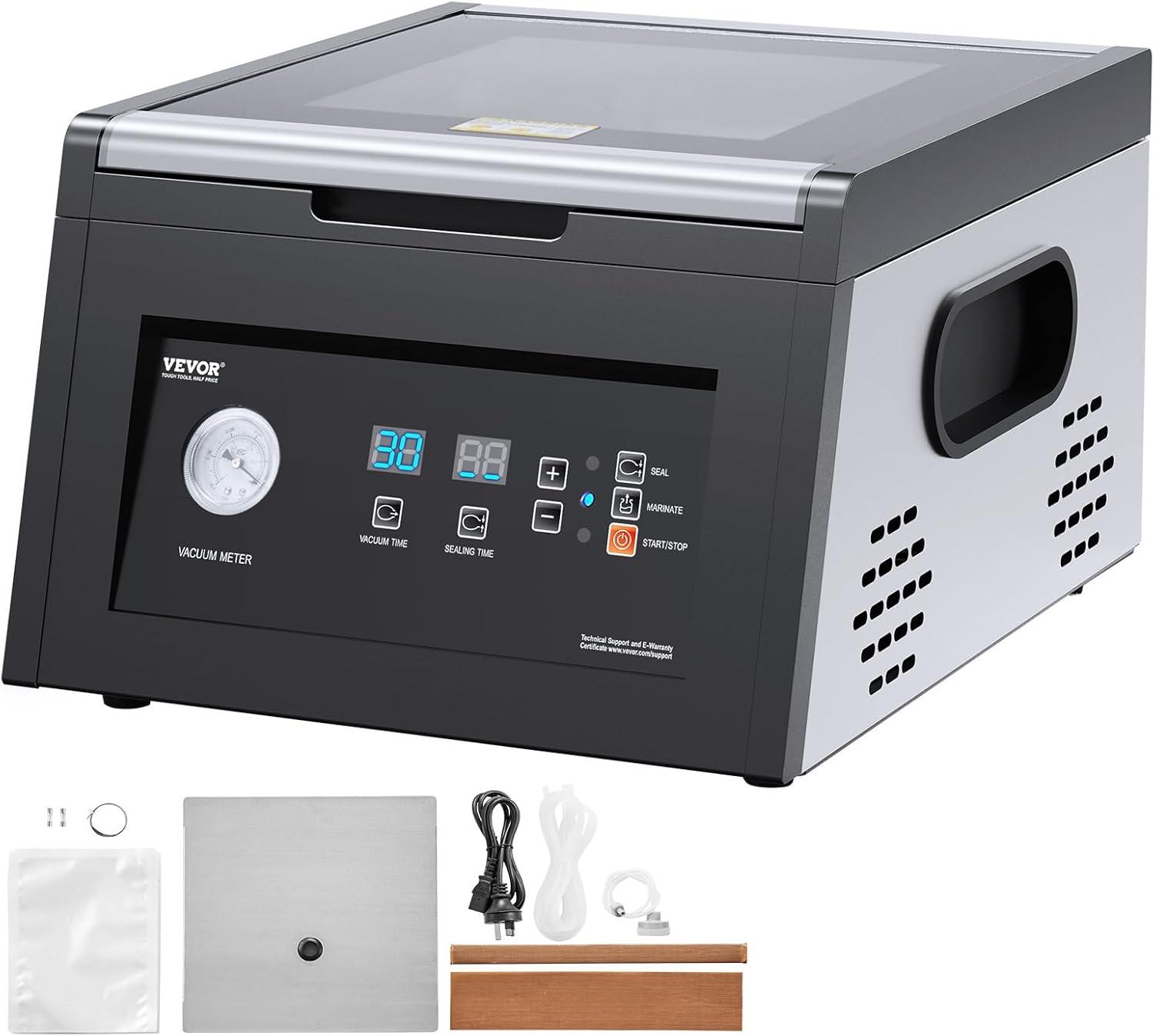 image:imageVEVOR Chamber Vacuum Sealer 260W Sealing Power Vacuum Packing Machine for Wet Foods Meats Marinades and More Compact Size with 102 in Sealing Length Applied in Home KitchenBlack