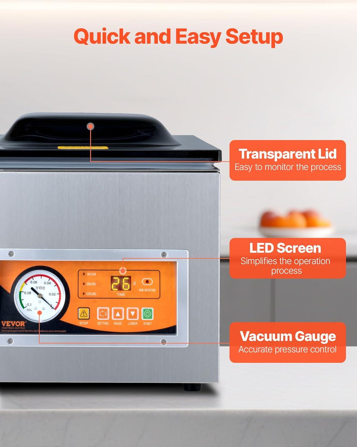 image:imageVEVOR Chamber Vacuum Sealer 260W Sealing Power Vacuum Packing Machine for Wet Foods Meats Marinades and More Compact Size with 102 in Sealing Length Applied in Home Kitchensilver