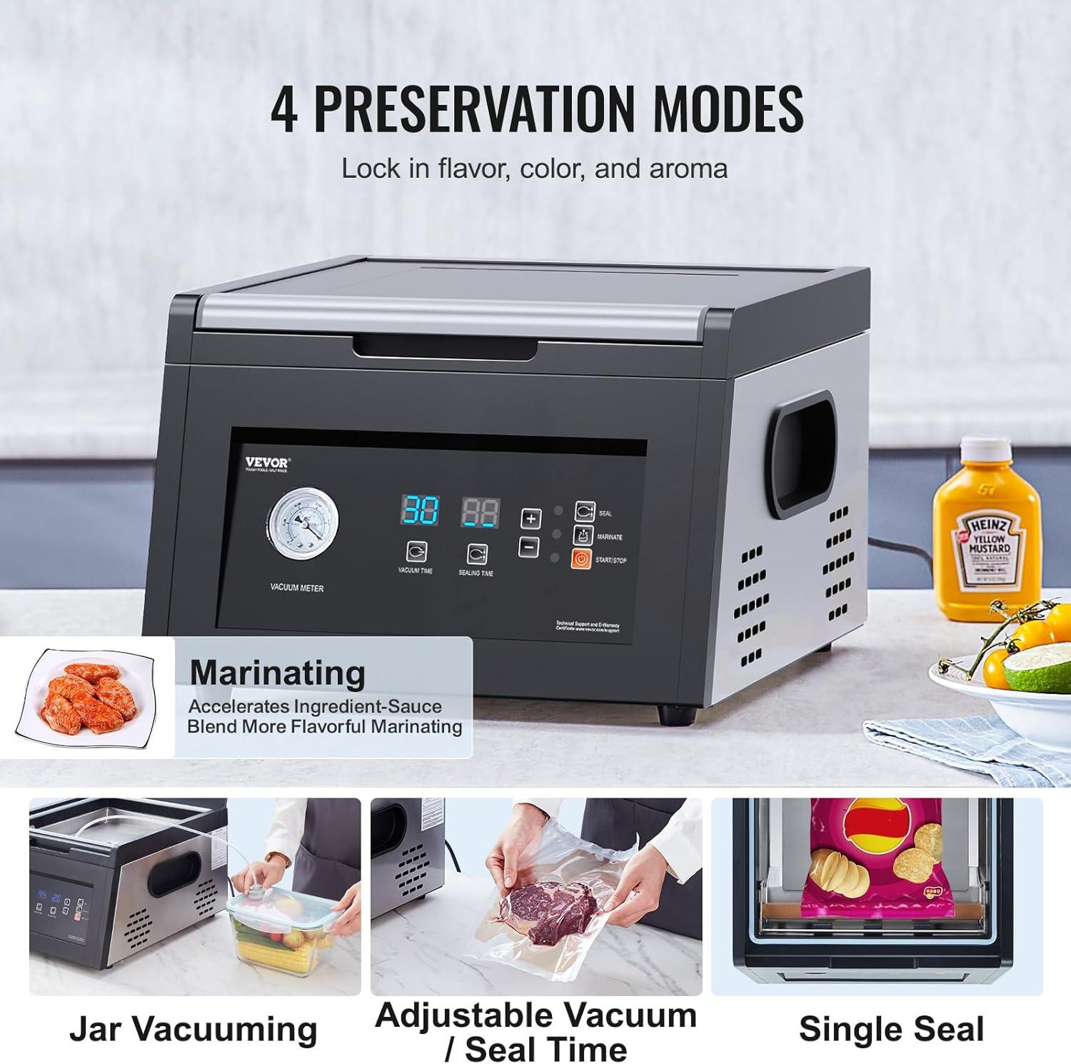 image:imageVEVOR Chamber Vacuum Sealer 260W Sealing Power Vacuum Packing Machine for Wet Foods Meats Marinades and More Compact Size with 102 in Sealing Length Applied in Home KitchenBlack