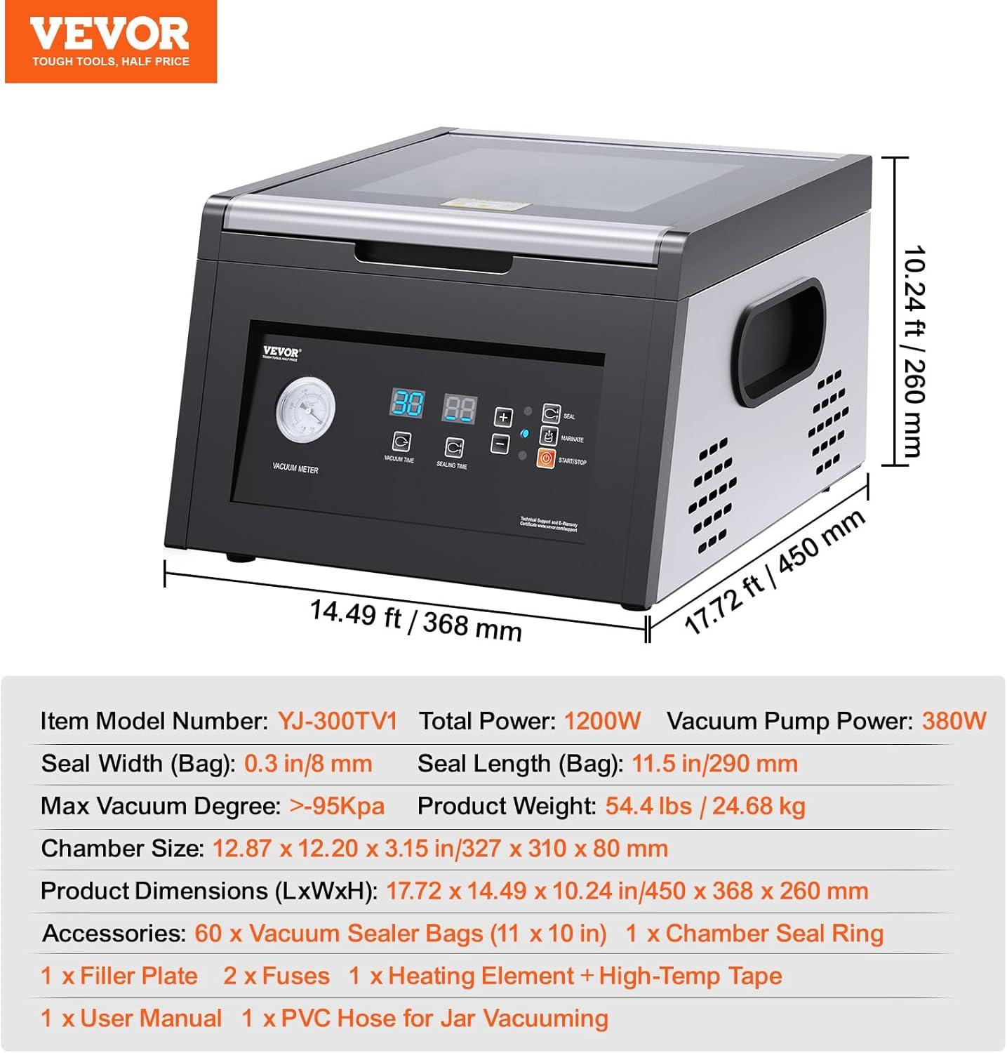 image:imageVEVOR Chamber Vacuum Sealer 260W Sealing Power Vacuum Packing Machine for Wet Foods Meats Marinades and More Compact Size with 102 in Sealing Length Applied in Home KitchenBlack
