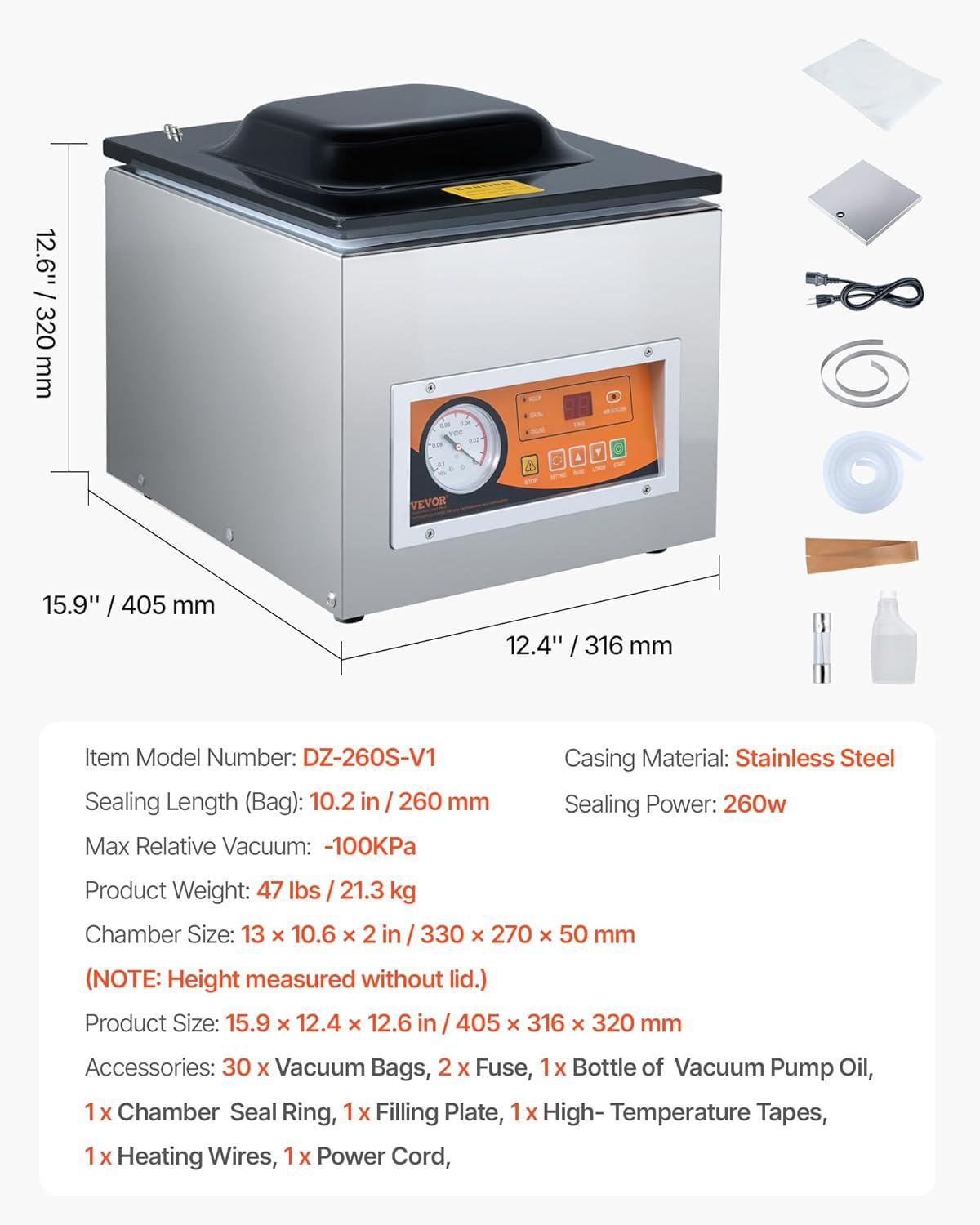 image:imageVEVOR Chamber Vacuum Sealer 260W Sealing Power Vacuum Packing Machine for Wet Foods Meats Marinades and More Compact Size with 102 in Sealing Length Applied in Home Kitchensilver