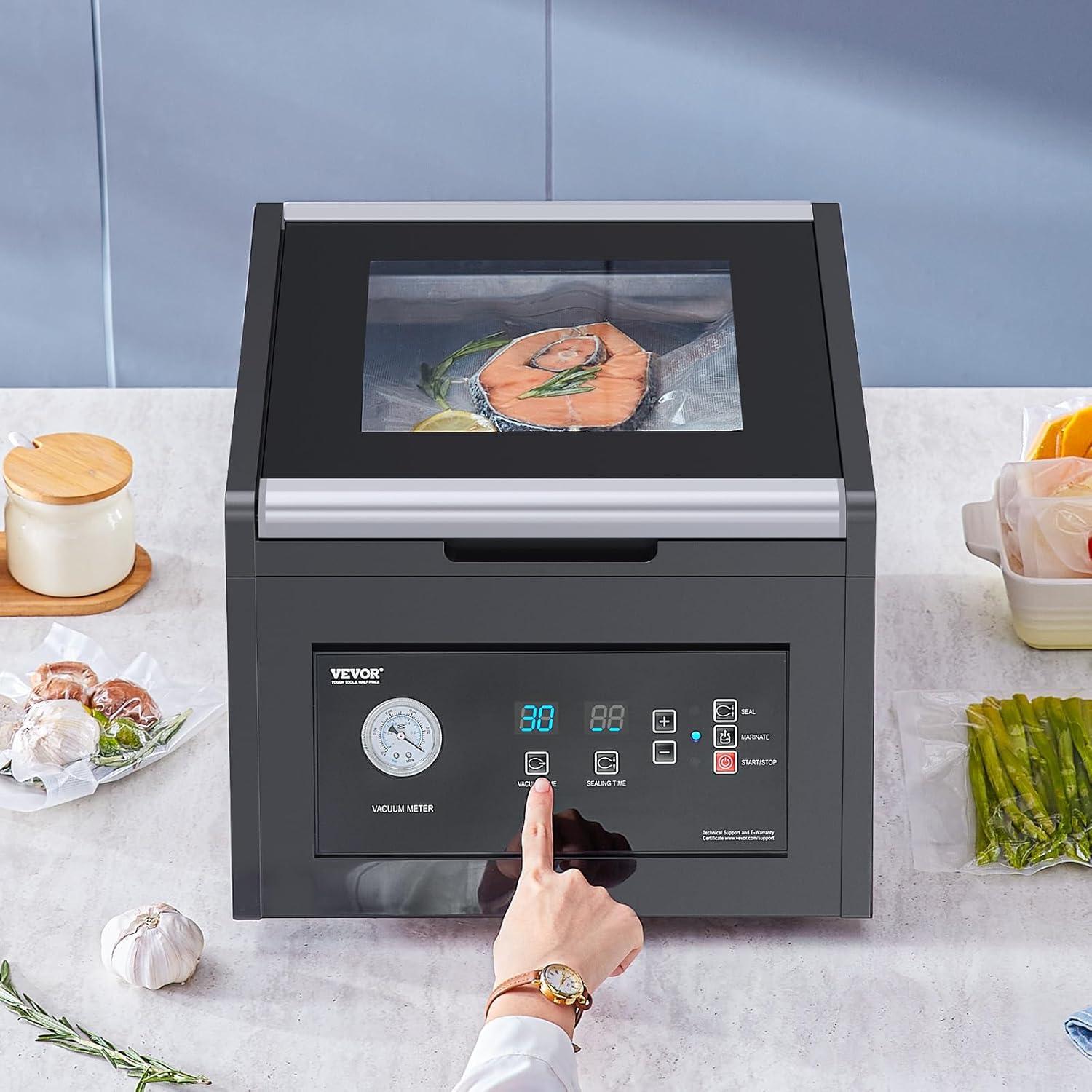 image:imageVEVOR Chamber Vacuum Sealer 260W Sealing Power Vacuum Packing Machine for Wet Foods Meats Marinades and More Compact Size with 102 in Sealing Length Applied in Home KitchenBlack