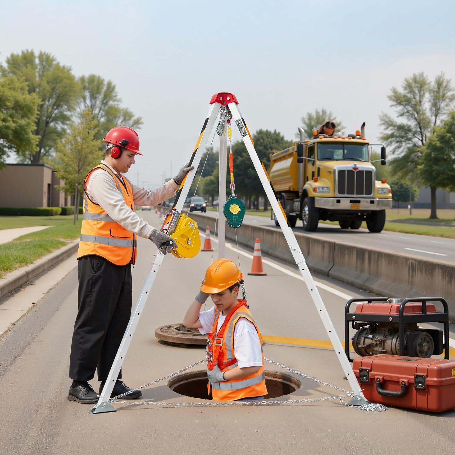 image:imageVEVOR Confined Space Tripod Kit 1800 lbs Winch Confined Space Tripod 7 Legs and 98 Cable Confined Space Rescue Tripod 328 Fall Protection Harness Storage Bag for Traditional Confined Spaces1800lbs 65ft