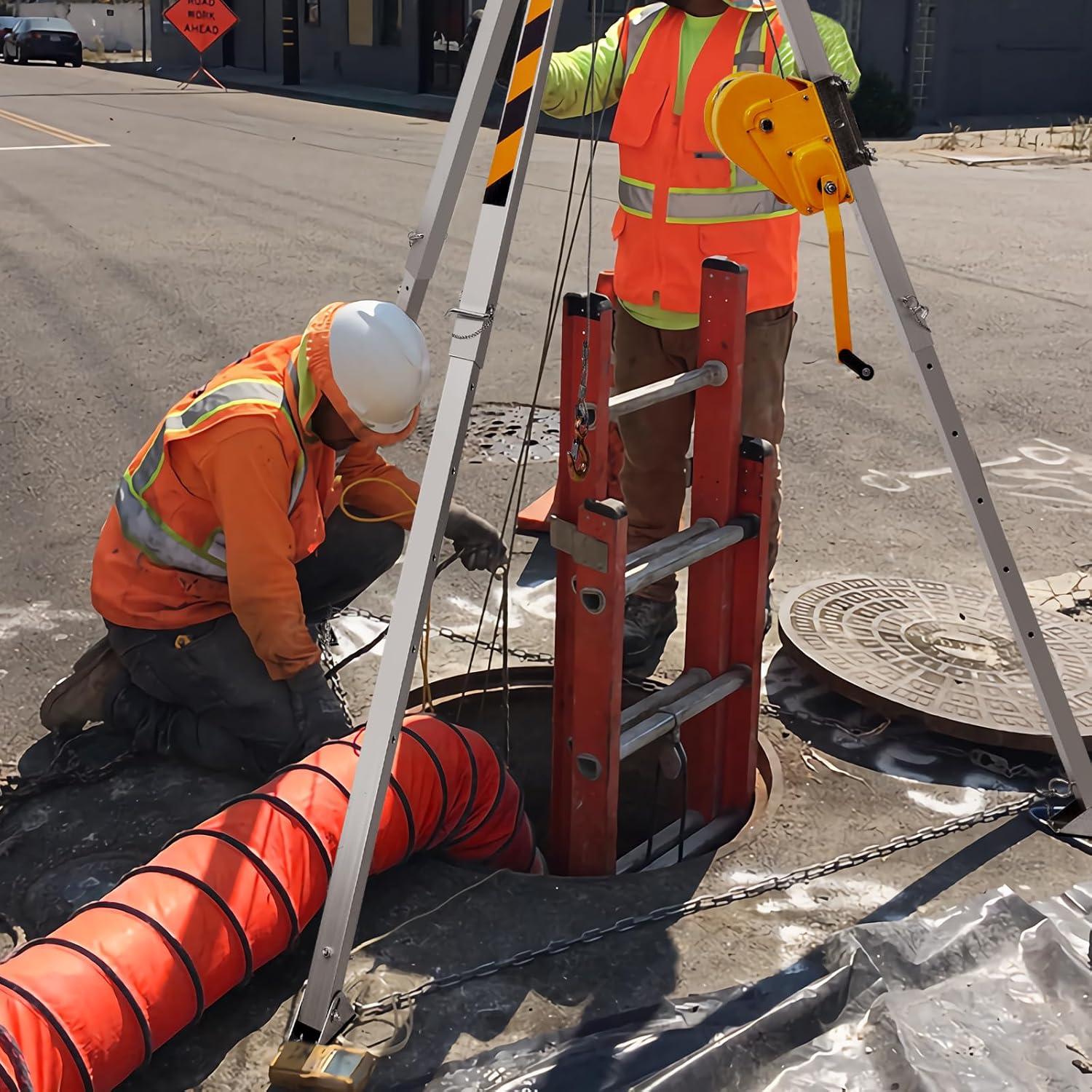 image:imageVEVOR Confined Space Tripod Kit 1800 lbs Winch Confined Space Tripod 7 Legs and 98 Cable Confined Space Rescue Tripod 328 Fall Protection Harness Storage Bag for Traditional Confined Spaces2600lbs Blower Gas detector
