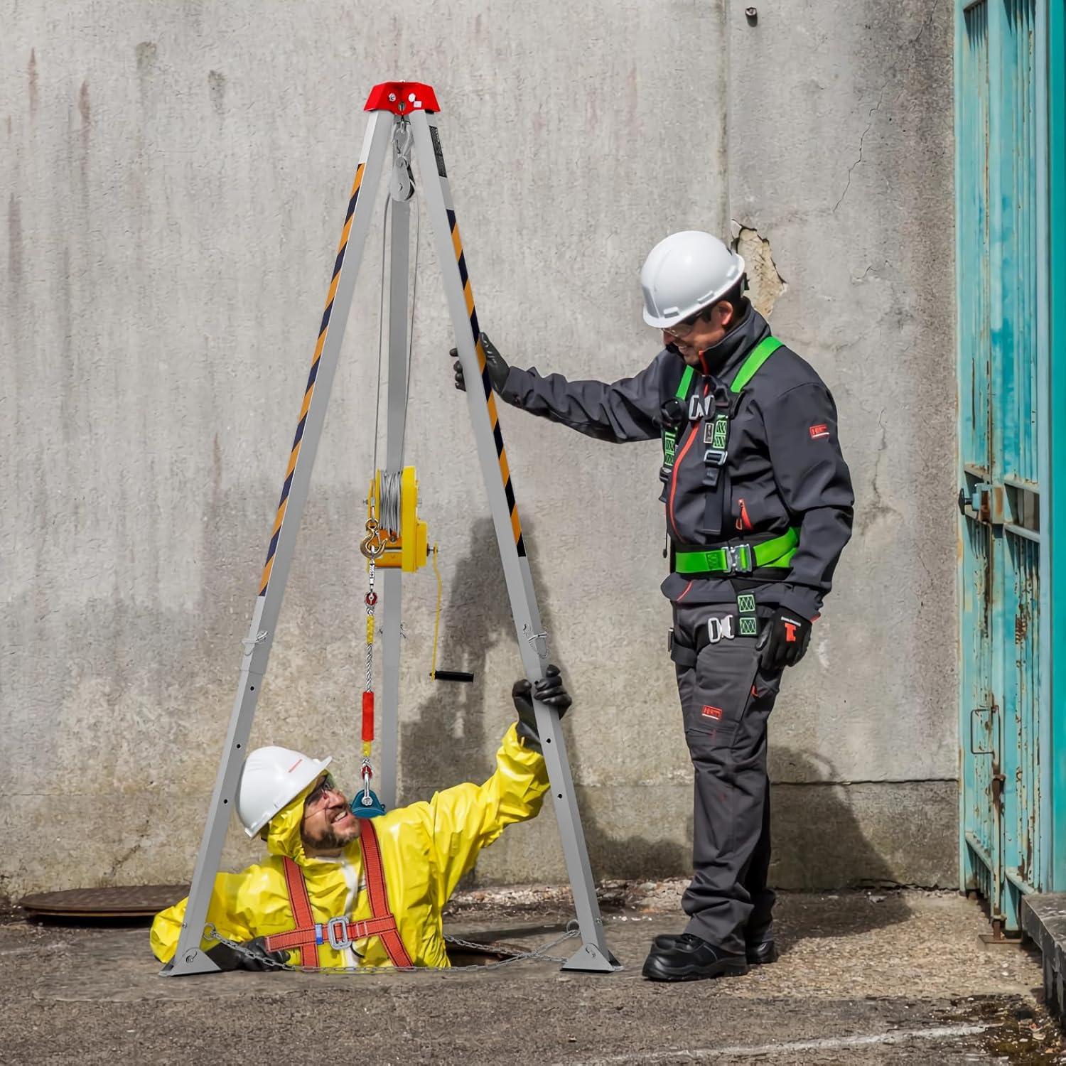 image:imageVEVOR Confined Space Tripod Kit 1800 lbs Winch Confined Space Tripod 7 Legs and 98 Cable Confined Space Rescue Tripod 328 Fall Protection Harness Storage Bag for Traditional Confined Spaces2600 lbs wHarness