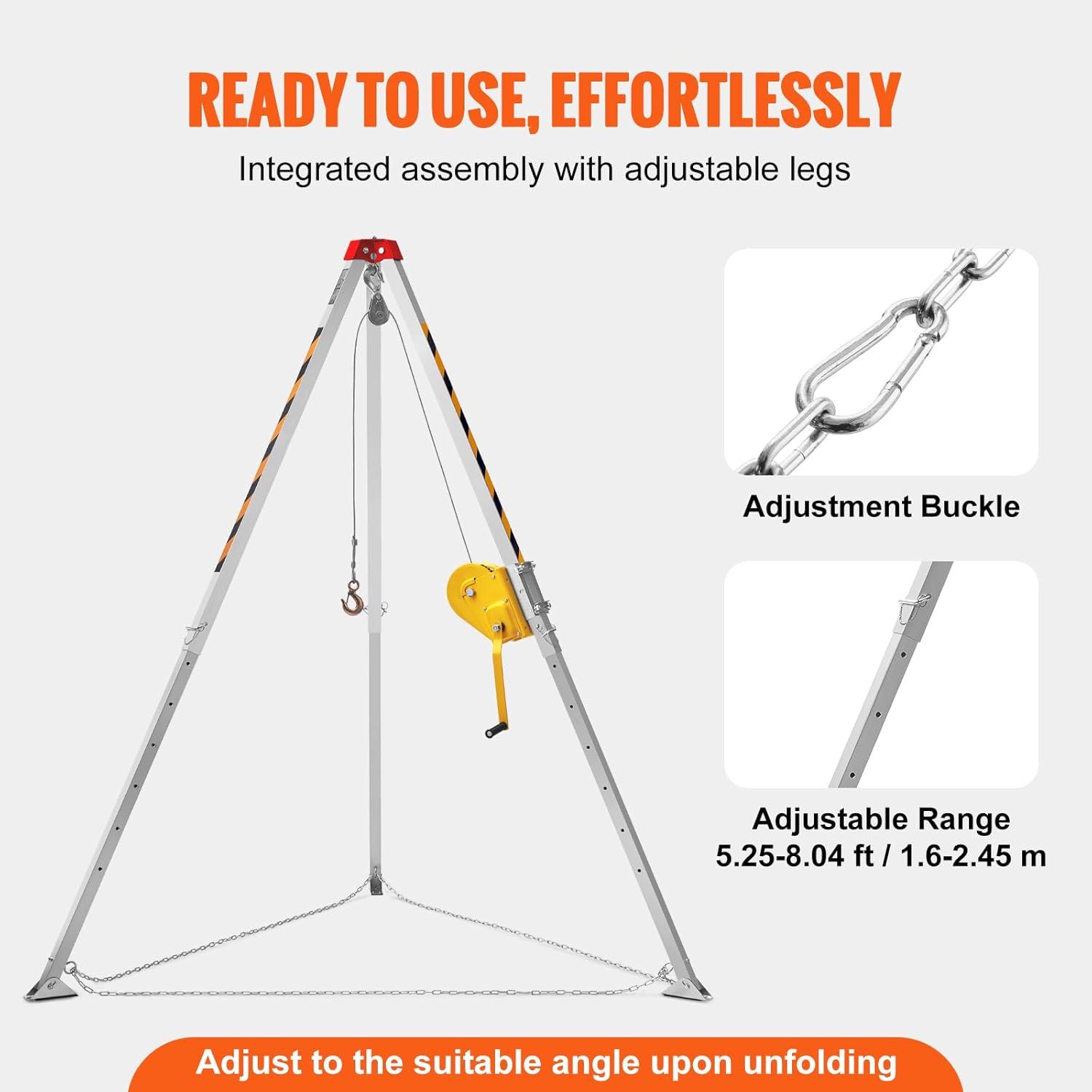 image:imageVEVOR Confined Space Tripod Kit 1800 lbs Winch Confined Space Tripod 7 Legs and 98 Cable Confined Space Rescue Tripod 328 Fall Protection Harness Storage Bag for Traditional Confined Spaces2600lbs Blower Gas detector