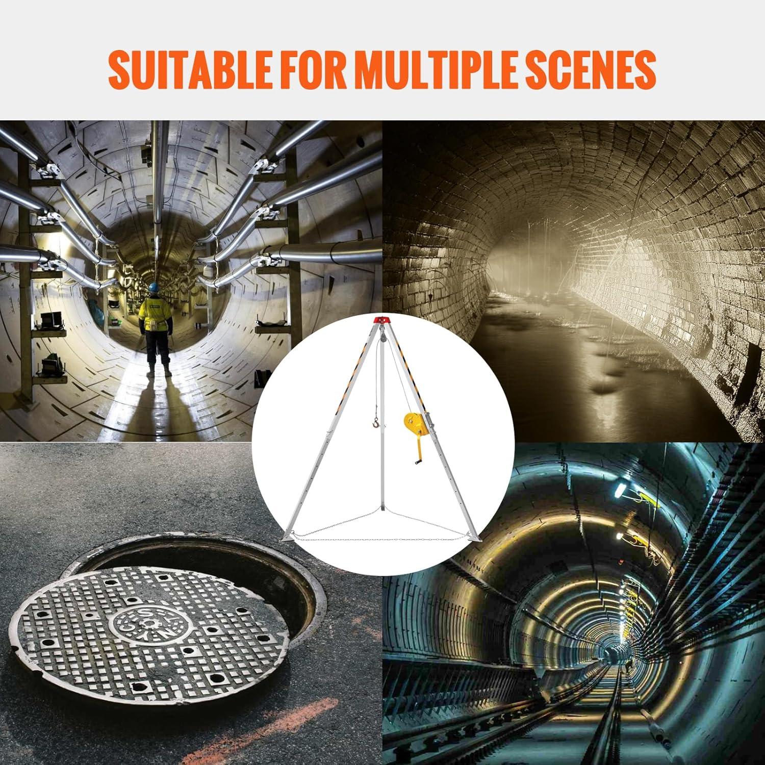 image:imageVEVOR Confined Space Tripod Kit 1800 lbs Winch Confined Space Tripod 7 Legs and 98 Cable Confined Space Rescue Tripod 328 Fall Protection Harness Storage Bag for Traditional Confined Spaces2600 lbs wHarness