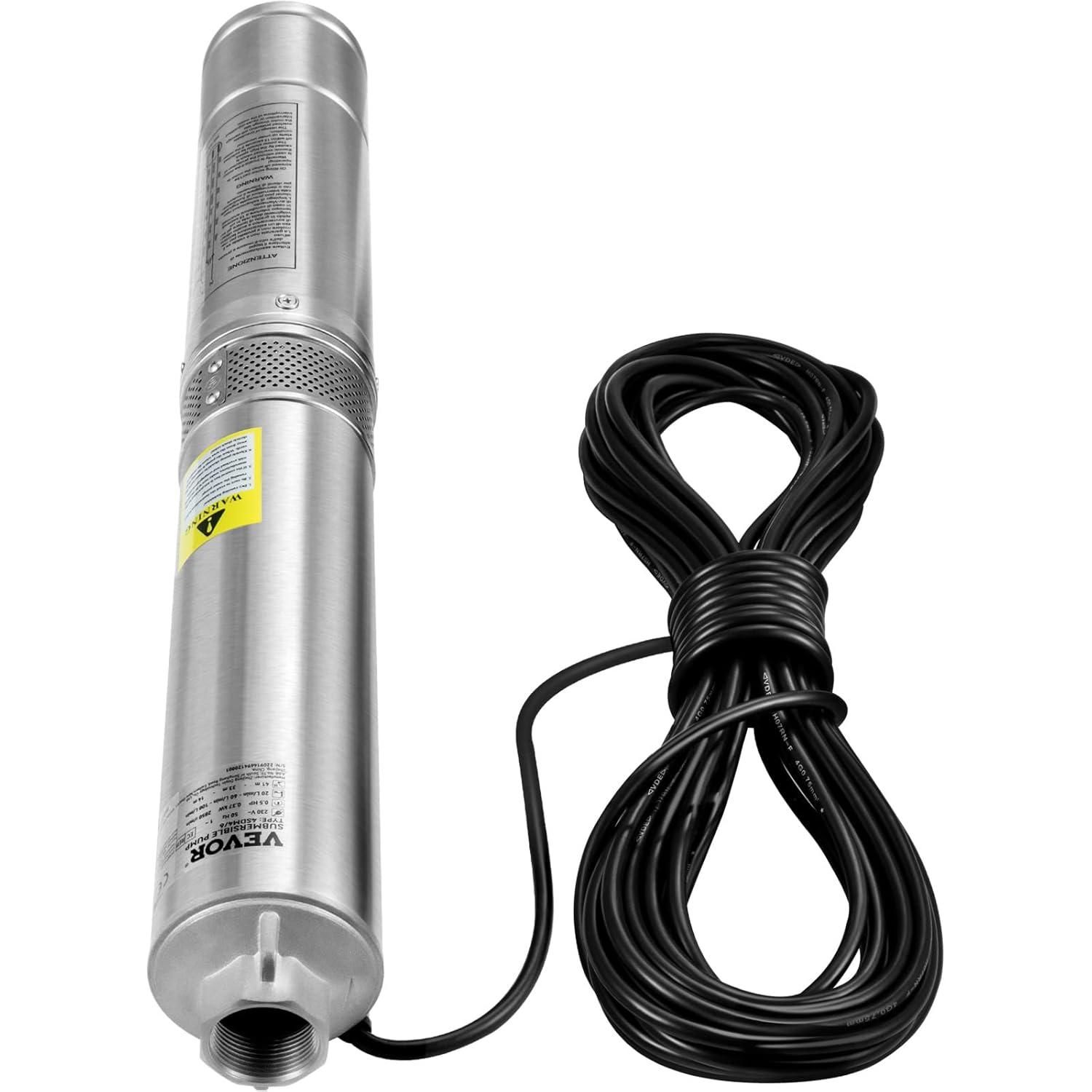 image:imageVEVOR Deep Well Submersible Pump 1HP 115V60Hz 37gpm Flow 207ft Head with 33ft Electric Cord 4 Stainless Steel Water Pump for Industrial IrrigationampHome Use IP68 Waterproof Grade05HP230V Builtin Controller