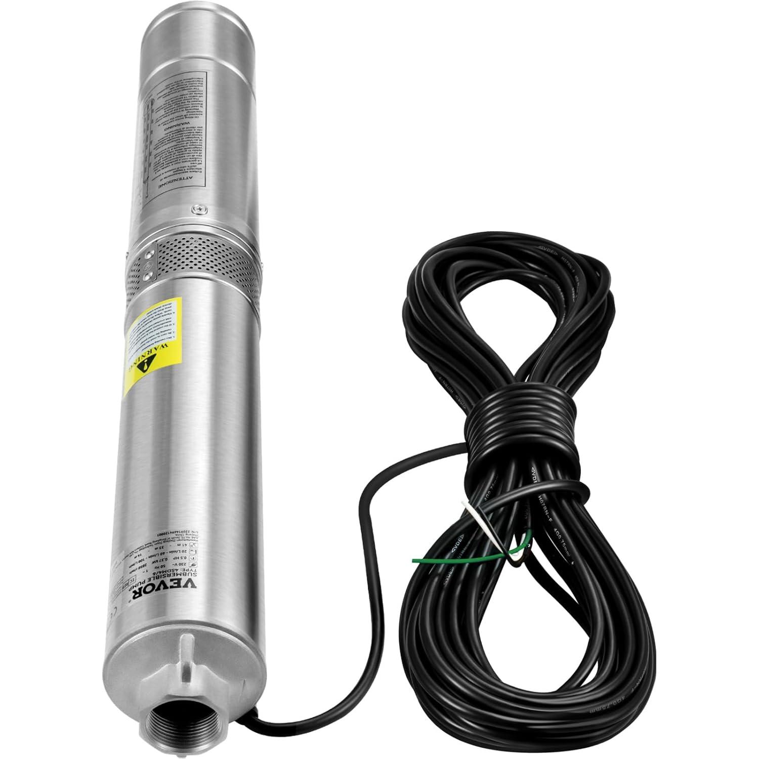 image:imageVEVOR Deep Well Submersible Pump 2HP 230V60Hz 37GPM 427 ft Head with 33 ft Cord amp External Control Box 4 inch Stainless Steel Water Pumps for Industrial Irrigation and Home Use IP68 Waterproof2HP230V