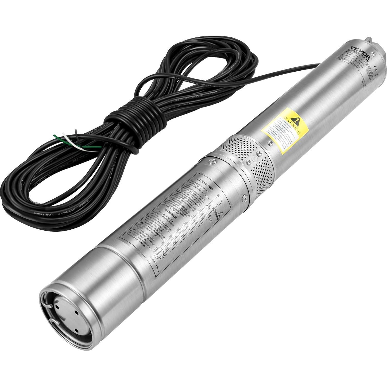 image:imageVEVOR Deep Well Submersible Pump 2HP 230V60Hz 37GPM 427 ft Head with 33 ft Cord amp External Control Box 4 inch Stainless Steel Water Pumps for Industrial Irrigation and Home Use IP68 Waterproof2HP230V