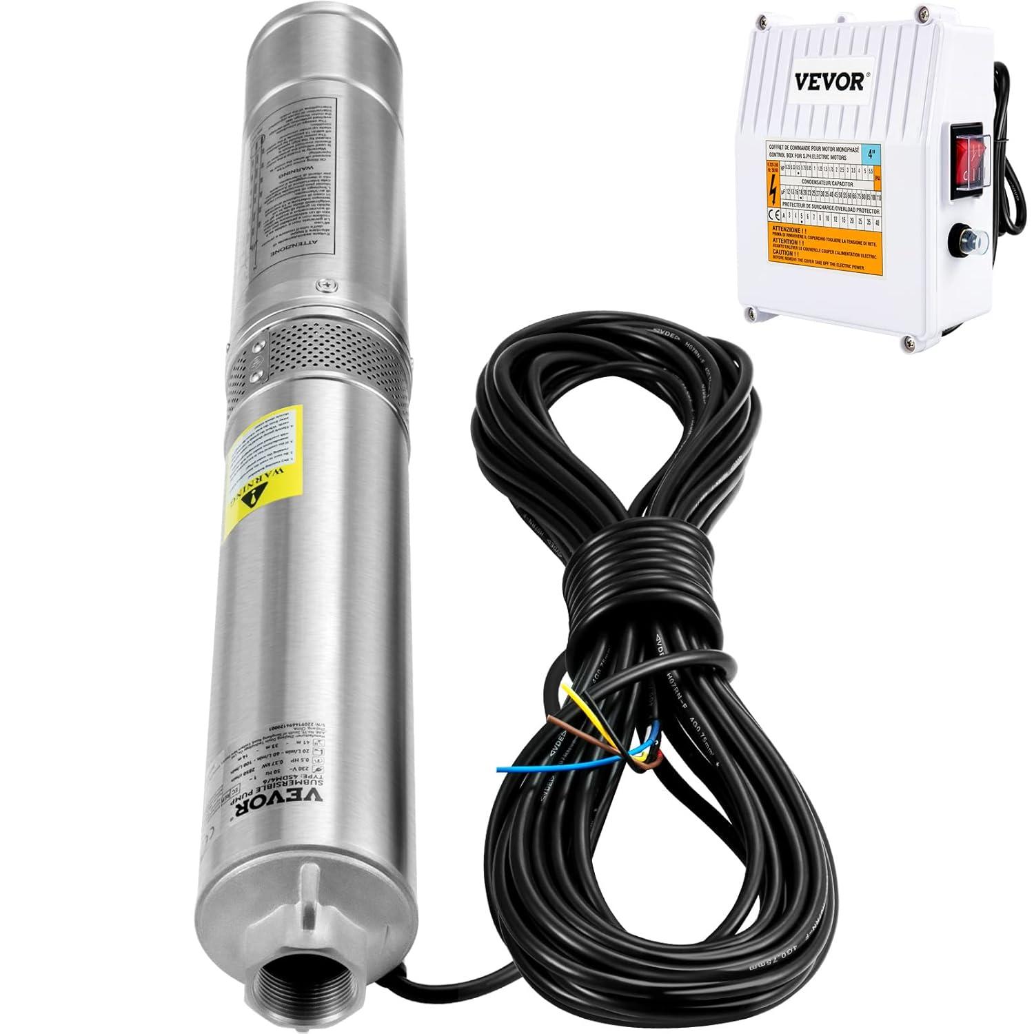 image:imageVEVOR Deep Well Submersible Pump 2HP 230V60Hz 37GPM 427 ft Head with 33 ft Cord amp External Control Box 4 inch Stainless Steel Water Pumps for Industrial Irrigation and Home Use IP68 Waterproof2HP230V w control box