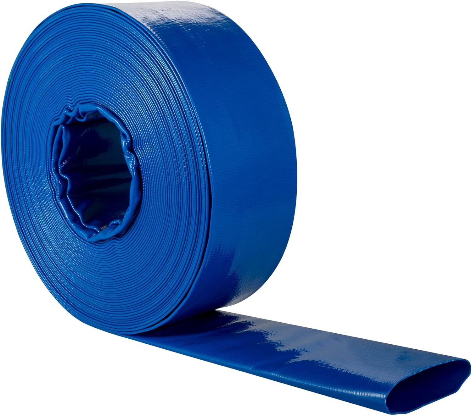 image:imageVEVOR Discharge Hose 112 x 100 PVC Fabric Lay Flat Hose Heavy Duty Backwash Drain Hose with Clamps Weatherproof amp Burstproof Ideal for Swimming Pool amp Water Transfer Blue3 x 50