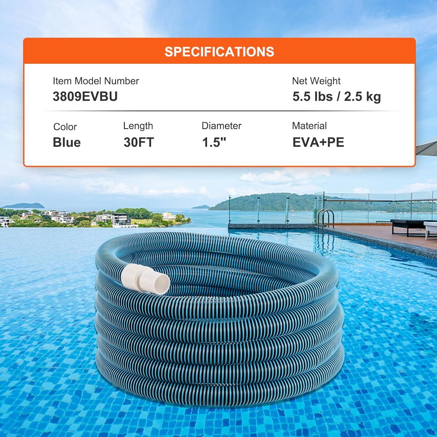 image:imageVEVOR Discharge Hose 112 x 100 PVC Fabric Lay Flat Hose Heavy Duty Backwash Drain Hose with Clamps Weatherproof amp Burstproof Ideal for Swimming Pool amp Water Transfer Blue01 15 x30