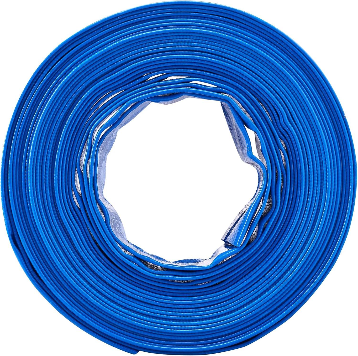 image:imageVEVOR Discharge Hose 112 x 100 PVC Fabric Lay Flat Hose Heavy Duty Backwash Drain Hose with Clamps Weatherproof amp Burstproof Ideal for Swimming Pool amp Water Transfer Blue02 2 x 50