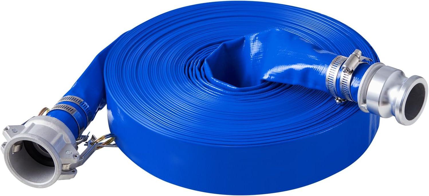 image:imageVEVOR Discharge Hose 112 x 100 PVC Fabric Lay Flat Hose Heavy Duty Backwash Drain Hose with Clamps Weatherproof amp Burstproof Ideal for Swimming Pool amp Water Transfer Blue112 x 100 with connector