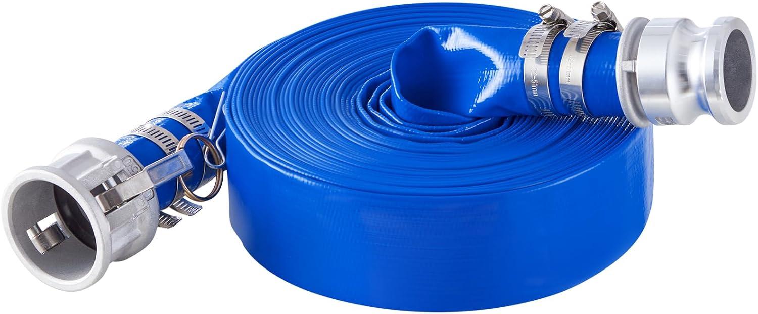 image:imageVEVOR Discharge Hose 112 x 100 PVC Fabric Lay Flat Hose Heavy Duty Backwash Drain Hose with Clamps Weatherproof amp Burstproof Ideal for Swimming Pool amp Water Transfer Blue112 x 50 with connector